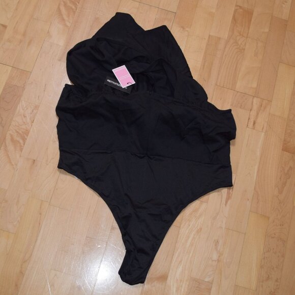 PrettyLittleThing Plus Women's Sz 20 Black Woven Cross Front Underwired Bodysuit - Picture 5 of 7